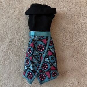 Barbie Fashionista Doll Clothes Black Top With Colorful Skirt Dress Outfit B11